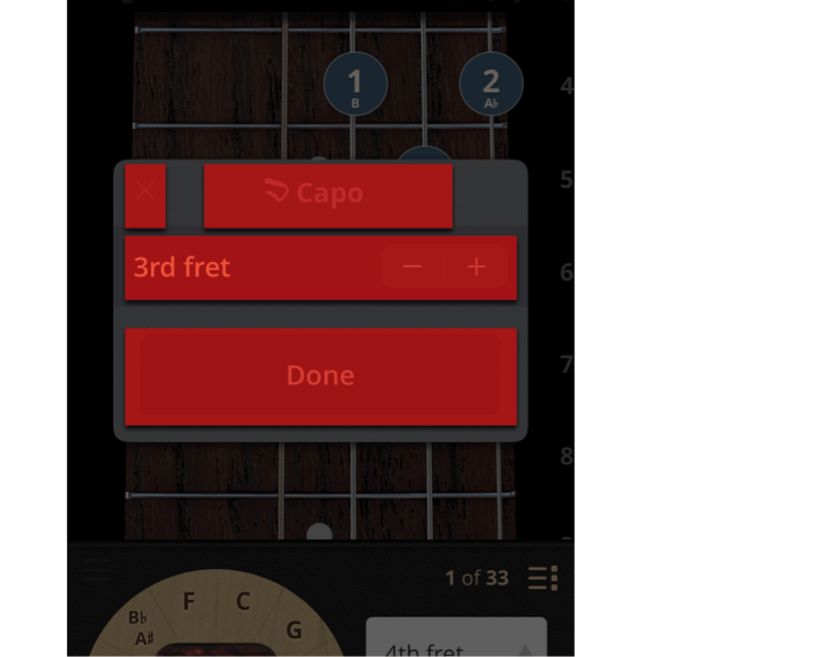 The adjust capo controls, with the optimized controls taking up the whole row.