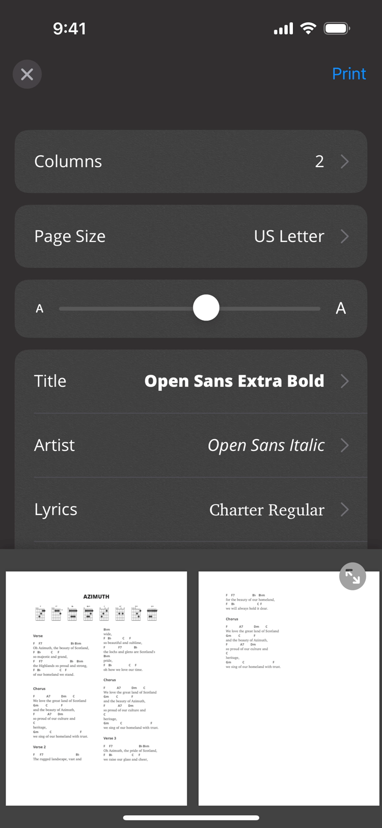 Change Font Size ChordBank
