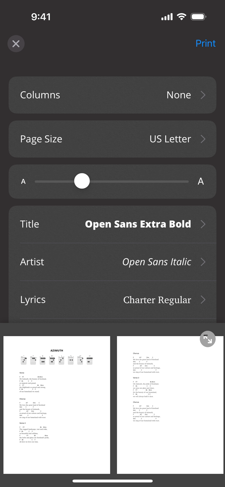 Change Paper Sizes ChordBank